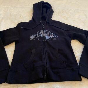 Universal Studios Logo Black Zip Front Hoodie Sz S